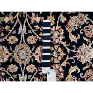 5'x5' Midnight Blue, Hand Knotted Nain All Over Flower Design, 250 KPSI Wool, Square Oriental Rug FWR384258