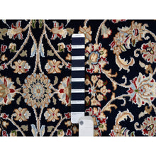 Load image into Gallery viewer, 5&#39;x5&#39; Midnight Blue, Hand Knotted Nain All Over Flower Design, 250 Kpsi Wool, Square Oriental Rug FWR384258