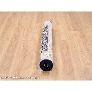 5'x5' Midnight Blue, Hand Knotted Nain All Over Flower Design, 250 KPSI Wool, Square Oriental Rug FWR384258