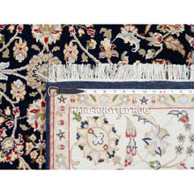 Load image into Gallery viewer, 5&#39;x5&#39; Midnight Blue, Nain with All Over Flower Design, Wool and Silk, Soft Pile, 250 KPSI, Hand Knotted, Round, Oriental Rug FWR549342