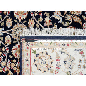 5'x5' Midnight Blue, Nain with All Over Flower Design, Wool and Silk, Soft Pile, 250 KPSI, Hand Knotted, Round, Oriental Rug FWR549342