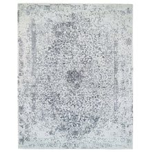 Load image into Gallery viewer, 12&#39;1&quot;x15&#39;1&quot; Silver Gray, Wool and Pure Silk Hand Knotted, Erased Persian Design, Oversized Oriental Rug FWR384324