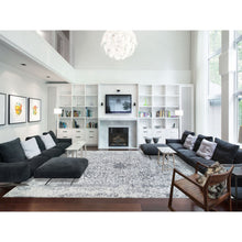 Load image into Gallery viewer, 12&#39;1&quot;x15&#39;1&quot; Silver Gray, Wool and Pure Silk Hand Knotted, Erased Persian Design, Oversized Oriental Rug FWR384324