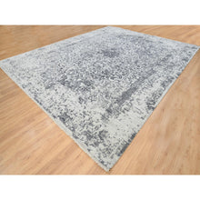 Load image into Gallery viewer, 12&#39;1&quot;x15&#39;1&quot; Silver Gray, Wool and Pure Silk Hand Knotted, Erased Persian Design, Oversized Oriental Rug FWR384324