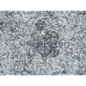 12'1"x15'1" Silver Gray, Wool and Pure Silk Hand Knotted, Erased Persian Design, Oversized Oriental Rug FWR384324