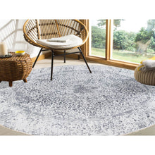 Load image into Gallery viewer, 11&#39;9&quot;x11&#39;9&quot; Silver Gray, Hand Knotted Erased Persian Design, Wool And Pure Silk, Round Oriental Rug FWR384348