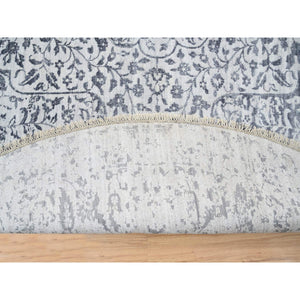 11'9"x11'9" Silver Gray, Hand Knotted Erased Persian Design, Wool And Pure Silk, Round Oriental Rug FWR384348