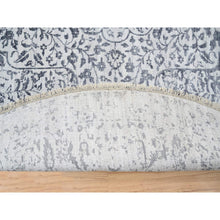 Load image into Gallery viewer, 11&#39;9&quot;x11&#39;9&quot; Silver Gray, Hand Knotted Erased Persian Design, Wool And Pure Silk, Round Oriental Rug FWR384348