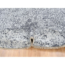 Load image into Gallery viewer, 11&#39;9&quot;x11&#39;9&quot; Silver Gray, Hand Knotted Erased Persian Design, Wool And Pure Silk, Round Oriental Rug FWR384348