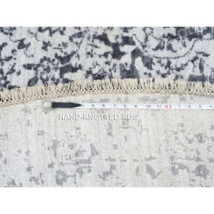 11'9"x11'9" Silver Gray, Hand Knotted Erased Persian Design, Wool And Pure Silk, Round Oriental Rug FWR384348