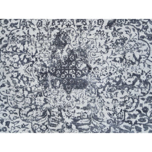 9'9"x9'9" Silver Gray, Erased Persian Design, Wool And Pure Silk Hand Knotted, Round Oriental Rug FWR384354