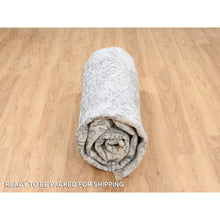 Load image into Gallery viewer, 9&#39;9&quot;x9&#39;9&quot; Silver Gray, Erased Persian Design, Wool And Pure Silk Hand Knotted, Round Oriental Rug FWR384354