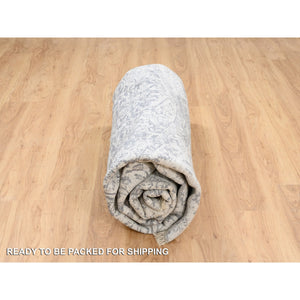 9'9"x9'9" Silver Gray, Erased Persian Design, Wool And Pure Silk Hand Knotted, Round Oriental Rug FWR384354