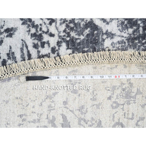 9'9"x9'9" Silver Gray, Erased Persian Design, Wool And Pure Silk Hand Knotted, Round Oriental Rug FWR384354