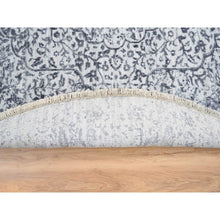 Load image into Gallery viewer, 7&#39;10&quot;x7&#39;10&quot; Silver Gray, Erased Persian Design, Wool And Pure Silk Hand Knotted, Round Oriental Rug FWR384516