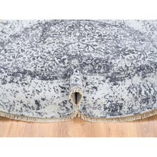 Load image into Gallery viewer, 7&#39;10&quot;x7&#39;10&quot; Silver Gray, Erased Persian Design, Wool And Pure Silk Hand Knotted, Round Oriental Rug FWR384516
