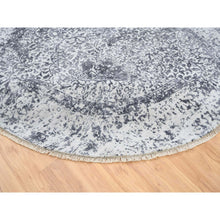 Load image into Gallery viewer, 7&#39;10&quot;x7&#39;10&quot; Silver Gray, Erased Persian Design, Wool And Pure Silk Hand Knotted, Round Oriental Rug FWR384516