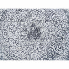 Load image into Gallery viewer, 7&#39;10&quot;x7&#39;10&quot; Silver Gray, Erased Persian Design, Wool And Pure Silk Hand Knotted, Round Oriental Rug FWR384516
