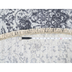 7'10"x7'10" Silver Gray, Erased Persian Design, Wool And Pure Silk Hand Knotted, Round Oriental Rug FWR384516