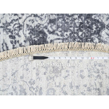 Load image into Gallery viewer, 7&#39;10&quot;x7&#39;10&quot; Silver Gray, Erased Persian Design, Wool And Pure Silk Hand Knotted, Round Oriental Rug FWR384516