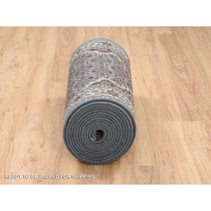 2'5"x23' Light Gray, Wool Hand Knotted, Tabriz Mahi with Fish Medallion Design 175 KPSI, XL Runner Oriental Rug FWR384546