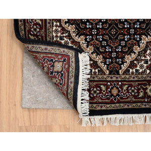 2'6"x26'3" Rich Black Hand Knotted 175 KPSI Tabriz Mahi with Fish Medallion Design, Pure Wool XL Runner Oriental Rug FWR384564