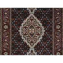 Load image into Gallery viewer, 2&#39;6&quot;x26&#39;3&quot; Rich Black Hand Knotted 175 KPSI Tabriz Mahi with Fish Medallion Design, Pure Wool XL Runner Oriental Rug FWR384564