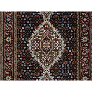 2'6"x26'3" Rich Black Hand Knotted 175 KPSI Tabriz Mahi with Fish Medallion Design, Pure Wool XL Runner Oriental Rug FWR384564