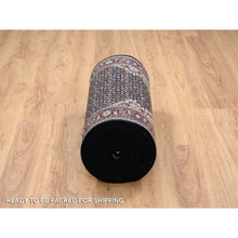 Load image into Gallery viewer, 2&#39;6&quot;x26&#39;3&quot; Rich Black Hand Knotted 175 KPSI Tabriz Mahi with Fish Medallion Design, Pure Wool XL Runner Oriental Rug FWR384564