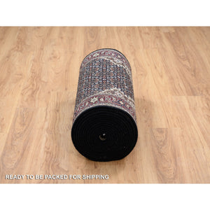 2'6"x26'3" Rich Black Hand Knotted 175 KPSI Tabriz Mahi with Fish Medallion Design, Pure Wool XL Runner Oriental Rug FWR384564