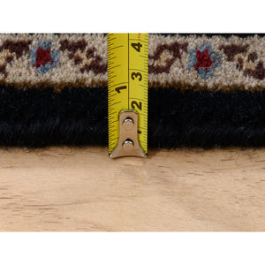 2'6"x26'3" Rich Black Hand Knotted 175 KPSI Tabriz Mahi with Fish Medallion Design, Pure Wool XL Runner Oriental Rug FWR384564