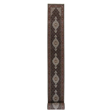 Load image into Gallery viewer, 2&#39;4&quot;x27&#39;1&quot; Rich Black Hand Knotted Soft Wool 175 KPSI Tabriz Mahi with Fish Medallion Design XL Runner Oriental Rug FWR384570