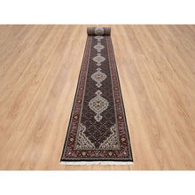 Load image into Gallery viewer, 2&#39;4&quot;x27&#39;1&quot; Rich Black Hand Knotted Soft Wool 175 KPSI Tabriz Mahi with Fish Medallion Design XL Runner Oriental Rug FWR384570