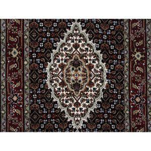 2'4"x27'1" Rich Black Hand Knotted Soft Wool 175 KPSI Tabriz Mahi with Fish Medallion Design XL Runner Oriental Rug FWR384570