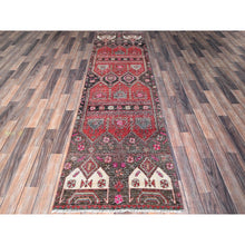 Load image into Gallery viewer, 2&#39;7&quot;x9&#39;1&quot; Ruby Red, Overdyed Vintage Northwest Persian, Distressed, Shaved Down, Zero Pile, Sides and Ends Professionally Secured, Hand Knotted, Pure Wool, Runner, Oriental Rug Sh640 FWR3840