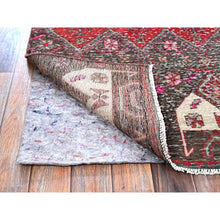 Load image into Gallery viewer, 2&#39;7&quot;x9&#39;1&quot; Ruby Red, Overdyed Vintage Northwest Persian, Distressed, Shaved Down, Zero Pile, Sides and Ends Professionally Secured, Hand Knotted, Pure Wool, Runner, Oriental Rug Sh640 FWR3840