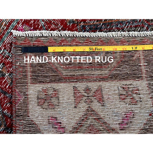 2'7"x9'1" Ruby Red, Overdyed Vintage Northwest Persian, Distressed, Shaved Down, Zero Pile, Sides And Ends Professionally Secured, Hand Knotted, Pure Wool, Runner, Oriental Rug FWR3840