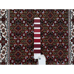 2'1"x13'10" Rich Red Herati With All Over Design Wool and Silk 175 KPSI Hand Knotted Oriental Runner Rug FWR384660