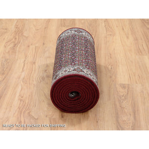 2'1"x13'10" Rich Red Herati With All Over Design Wool and Silk 175 KPSI Hand Knotted Oriental Runner Rug FWR384660