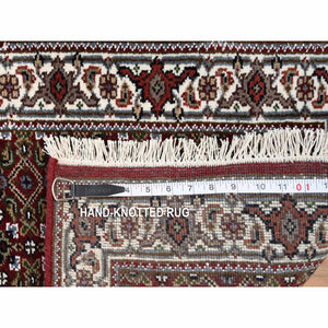 2'1"x13'10" Rich Red Herati With All Over Design Wool and Silk 175 KPSI Hand Knotted Oriental Runner Rug FWR384660