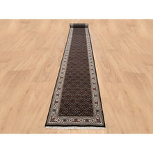 Load image into Gallery viewer, 2&#39;5&quot;x20&#39; Rich Black Hand Knotted 175 Kpsi Wool And Silk Herati With All Over Design Xl Runner Oriental Rug FWR384684