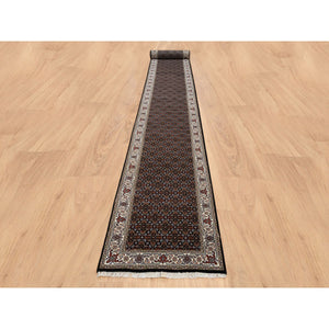 2'5"x20' Rich Black Hand Knotted 175 Kpsi Wool And Silk Herati With All Over Design Xl Runner Oriental Rug FWR384684