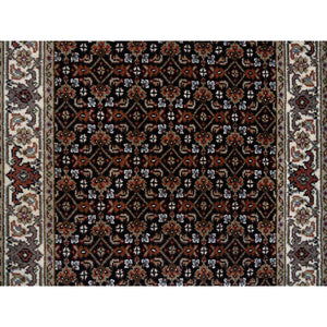 2'5"x20' Rich Black Hand Knotted 175 Kpsi Wool And Silk Herati With All Over Design Xl Runner Oriental Rug FWR384684