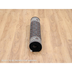 3'x5'1" Rich Black Hand Knotted Wool Herati with All Over Design 175 KPSI Oriental Rug FWR384726