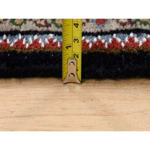 3'x5'1" Rich Black Hand Knotted Wool Herati with All Over Design 175 KPSI Oriental Rug FWR384726