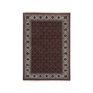 4'x6' Rich Red Hand Knotted Soft Wool 175 KPSI Herati with All Over Design Oriental Rug FWR384738