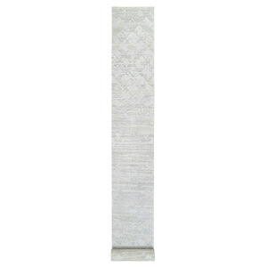 2'7"x24'3" Gray Modern Hand Knotted Hand Spun Undyed Natural Wool XL Runner Oriental Rug FWR384816