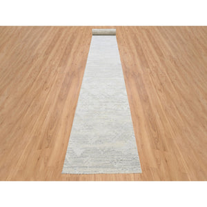 2'7"x24'3" Gray Modern Hand Knotted Hand Spun Undyed Natural Wool XL Runner Oriental Rug FWR384816