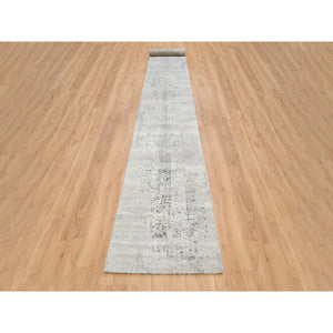 2'6"x20' Gray Modern Hand Knotted Cut and Loop Pile Hand Spun Undyed Natural Wool XL Runner Oriental Rug FWR384828