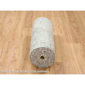 2'6"x20' Gray Modern Hand Knotted Cut and Loop Pile Hand Spun Undyed Natural Wool XL Runner Oriental Rug FWR384828